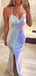Mermaid Sequin Spaghetti Straps V Neck Long Evening Prom Dresses, Cheap Custom Prom Dresses, MR8174