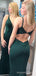 Spaghetti Straps Mermaid Dark Green Satin Appliques Long Evening Prom Dresses, MR8176