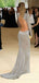 Sheath Long Sleeves Silver Grey Sequin Long Mermaid Evening Prom Dresses, Cheap Custom Prom Dresses, MR8180