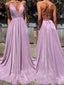 Sexy Deep V Neck Lilac Spaghetti Straps Long A-line Evening Prom Dresses, MR8184