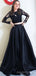 Two Pieces Black Satin Long Evening Prom Dresses, A-line Long Sleeves Custom Prom Dress, MR8196