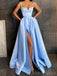 A-line Sky Blue Long Sweetheart Evening Prom Dresses, Spaghetti Straps Custom Prom Dresses, MR8210