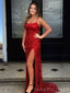Sheath/Column Red Sequin Long Evening Prom Dresses, Spaghetti Straps Custom Prom Dresses, MR8229