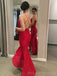 Mermaid Red Lace Long Backless Evening Prom Dresses, Custom Prom Dress, MR8230