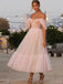 Off Shoulder Pink Tulle Long Evening Prom Dresses, A-line Custom Prom Dress, MR8242