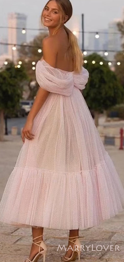 Off Shoulder Pink Tulle Long Evening Prom Dresses, A-line Custom Prom Dress, MR8242