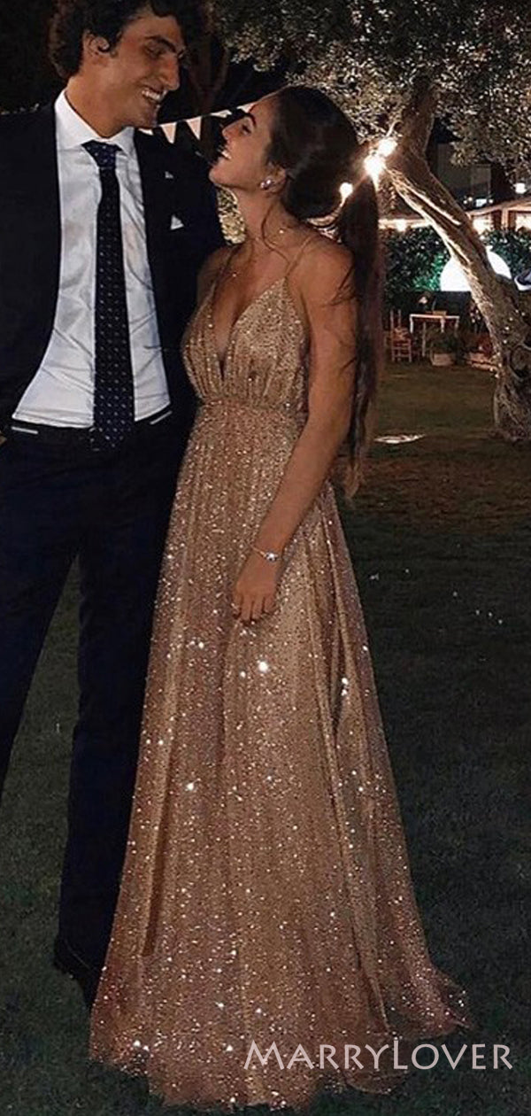 Sexy Backless Gold Sequin Sparkly Long Evening Prom Dresses, A-line Sp MarryLover Sexy Backless Gold Sequin Sparkly Long Evening Prom Dresses, A-line Sp MarryLover