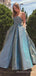 A-line Grey Sparkly Long Evening Prom Dresses, Strapless Custom Prom Dresses, MR8246
