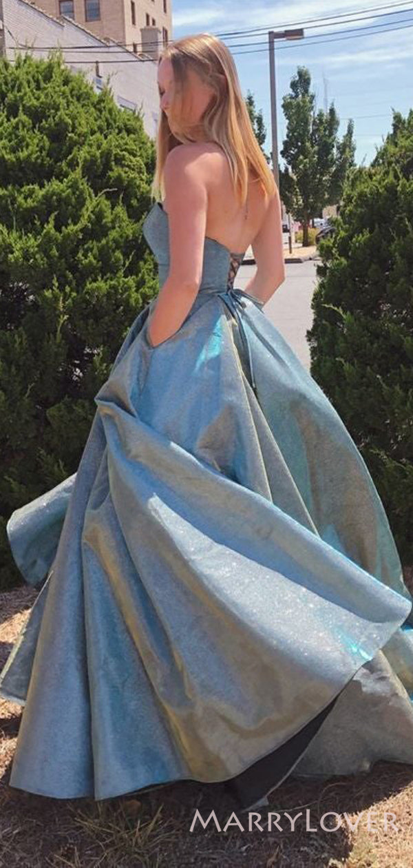 A-line Grey Sparkly Long Evening Prom Dresses, Strapless Custom Prom D MarryLover A-line Grey Sparkly Long Evening Prom Dresses, Strapless Custom Prom D MarryLover