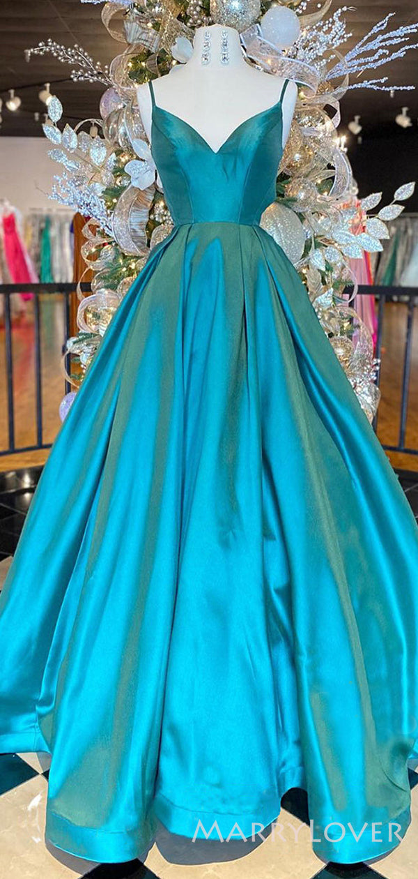 A-line Peacock Blue Satin Long Evening Prom Dresses, Spaghetti Straps MarryLover A-line Peacock Blue Satin Long Evening Prom Dresses, Spaghetti Straps MarryLover