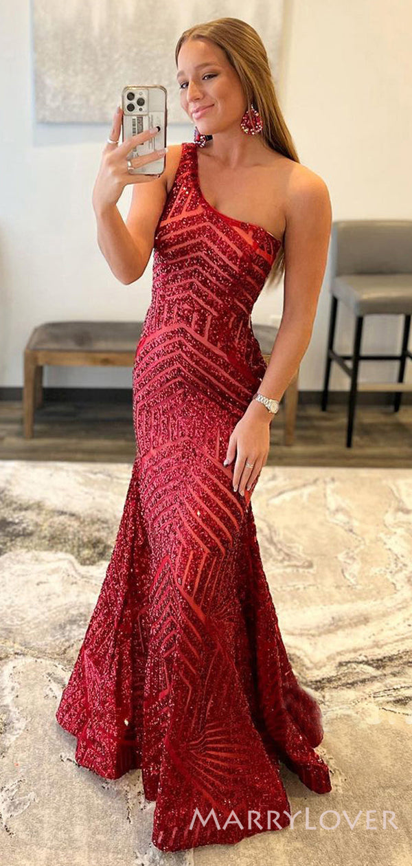 Mermaid Red Sequin Long Evening Prom Dresses, One Shoulder Custom Prom MarryLover Mermaid Red Sequin Long Evening Prom Dresses, One Shoulder Custom Prom MarryLover