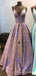 Spaghetti Straps V Neck Sparkly Long Evening Prom Dresses, A-line Custom Prom Dresses, MR8265