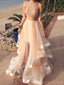 Two Pieces Champagne Tulle Beaded Long Evening Prom Dresses, A-line Custom Prom Dress, MR8266