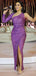 Mermaid Purple Sequin Long Evening Prom Dresses, Long Sleeves One Shoulder Custom Prom Dresses, MR8278
