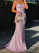 Mermaid Pink Sparkly Long Evening Prom Dresses, Strapless Backless Custom Prom Dresses, MR8282