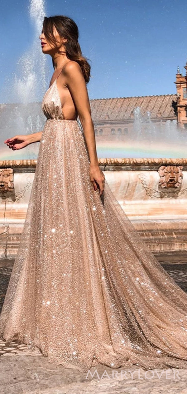 gold sequin v neck prom dress Sexy V Neck Gold Sequin Empire Long Prom Dress Evening Dress TP0948 Custom Size / Custom Color