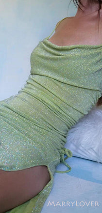 Light Green Mermaid Sparkly Long Evening Prom Dresses, Spaghetti Straps Custom Prom Dresses, MR8300