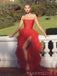 Red Strapless Long Evening Prom Dresses,  Custom Formal Side Slit Prom Dress, MR8308