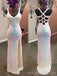 White Sequins V-neck Long Evening Prom Dresses,  Custom Backless  Mermaid Prom Dress, MR8310