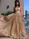 A-line Gold Sparkly Strapless Long Evening Prom Dresses, Cheap Custom Prom Dresses, MR8450