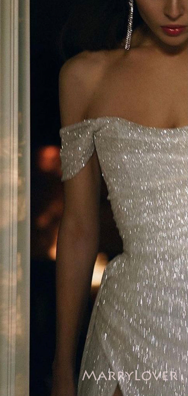 white sparkly party dress White Sequin Sparkly Off Shoulder A-lin Long Evening Prom Dresses, Cus – MarryLover