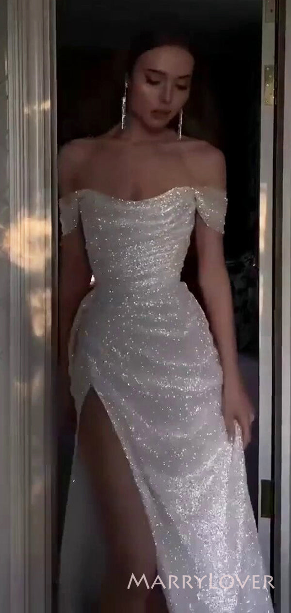 White Sequin Sparkly Off Shoulder A-lin Long Evening Prom Dresses, Cus MarryLover White Sequin Sparkly Off Shoulder A-lin Long Evening Prom Dresses, Cus MarryLover