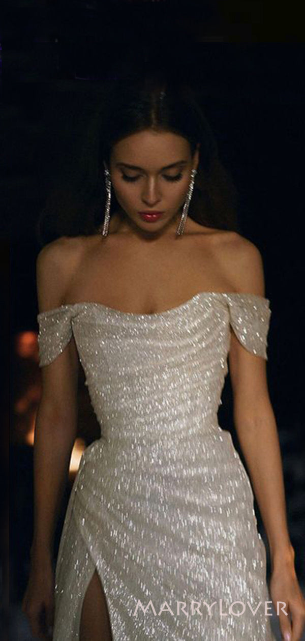 White Sequin Sparkly Off Shoulder A-lin Long Evening Prom Dresses, Cus MarryLover White Sequin Sparkly Off Shoulder A-lin Long Evening Prom Dresses, Cus MarryLover