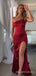 One Shoulder Mermaid Red Satin Spaghetti Straps Long Evening Prom Dresses, Custom Prom Dress, MR8489