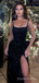 Black Sequin Mermaid Spaghetti Straps Long Evening Prom Dresses, Custom Prom Dress, MR8492