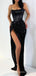 Mermaid Strapless Black Sequin Spaghetti Straps Long Evening Prom Dresses, Custom Prom Dress, MR8493