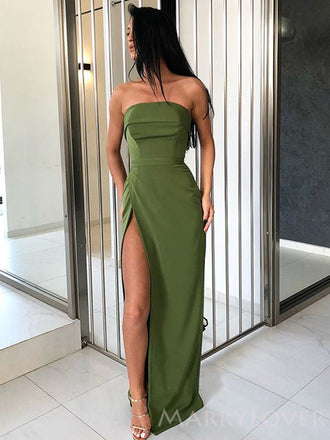 Mermaid Strapless Long Evening Prom Dresses, Custom Side Slit Prom Dress, MR8498
