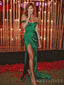 Off Shoulder Emerald Green Mermaid Satin Long Evening Prom Dresses, Custom Prom Dress, MR8501