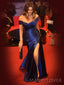 Off Shoulder Royal Blue Satin Mermaid Long Evening Prom Dresses, Custom Side Slit Prom Dress, MR8511