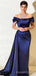 Navy Blue Off Shoulder Satin Mermaid Long Evening Prom Dresses, Custom Prom Dress, MR8512