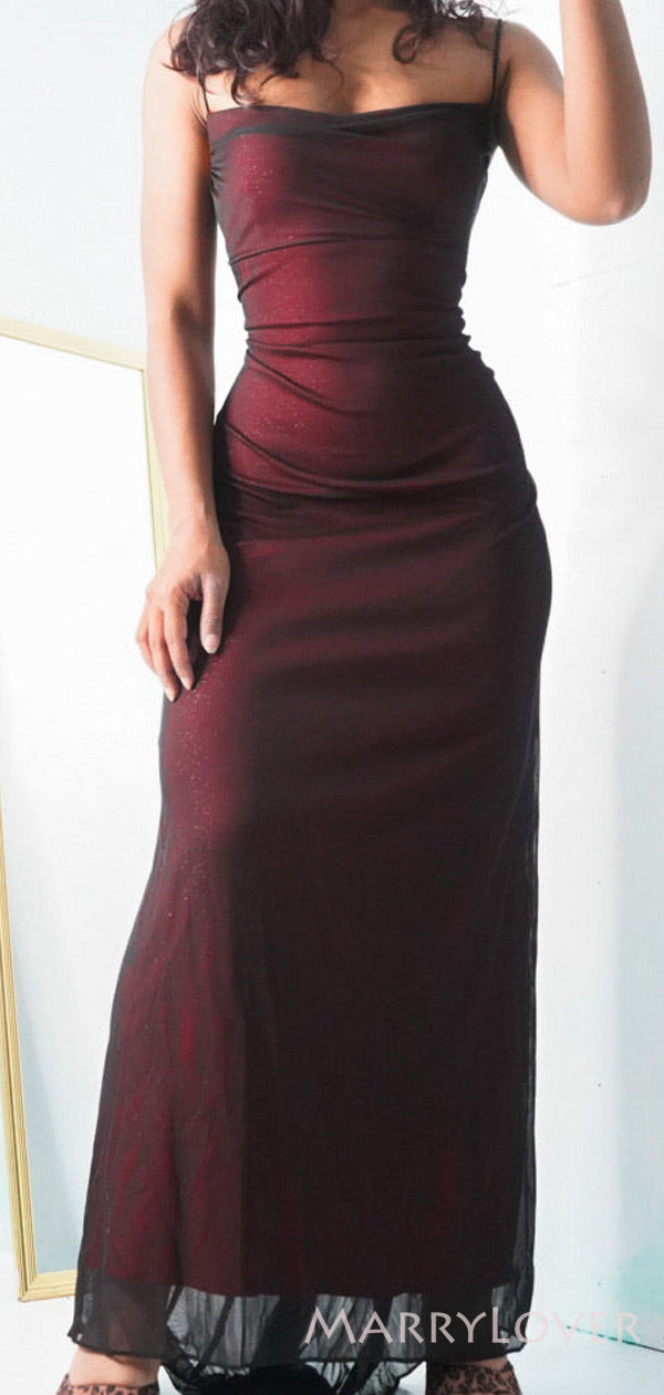 Black-red Spaghetti Straps Mermaid Tulle Long Evening Prom Dresses, Cu MarryLover Black-red Spaghetti Straps Mermaid Tulle Long Evening Prom Dresses, Cu MarryLover
