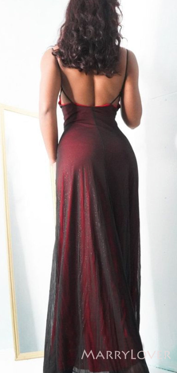 black red dresses prom Black-red Spaghetti Straps Mermaid Tulle Long Evening Prom Dresses, Cu – MarryLover