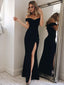 Off Shoulder Mermaid Black Long Evening Prom Dresses, Custom Side Slit Prom Dress, MR8523