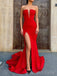 Mermaid Strapless Red Long Evening Prom Dresses, Custom High Slit Prom Dress, MR8524