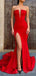 Mermaid Strapless Red Long Evening Prom Dresses, Custom High Slit Prom Dress, MR8524