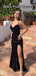 Mermaid Black Sequins Spaghetti Straps Long Evening Prom Dresses, Custom Side Slit Prom Dress, MR8529