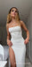 Sheath Ivory Spaghetti Straps Long Evening Prom Dresses, Custom High Slit Prom Dress, MR8538
