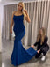 Simple Mermaid Spaghetti Straps Blue Long Evening Prom Dresses, Custom Prom Dress, MR8539