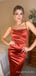 Simple Spaghetti Straps Mermaid Satin Long Evening Prom Dresses, Custom Side Slit Prom Dress, MR8549