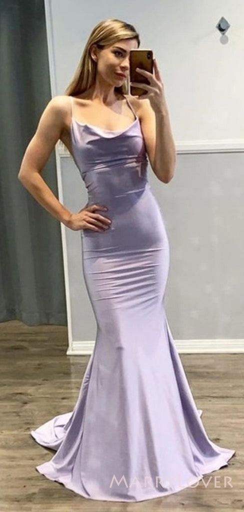 Simple Spaghetti Straps Satin Long Evening Prom Dresses, Custom Mermaid Prom Dress, MR8553