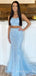 Two Pieces Mermaid Blue Tulle Appliques Long Evening Prom Dresses, Custom Prom Dress, MR8560