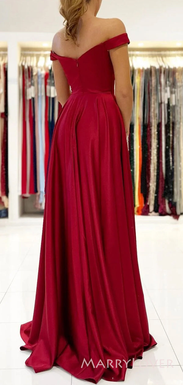 Off Shoulder Red Satin A-line Long Evening Prom Dresses, Custom Side S MarryLover Off Shoulder Red Satin A-line Long Evening Prom Dresses, Custom Side S MarryLover