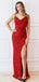Simple Red Sequins Mermaid Spaghetti Straps Long Evening Prom Dresses, Custom Prom Dress, MR8572