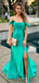 Off Shoulder Bateau Green Satin Long Evening Prom Dresses, Custom Mermaid Prom Dress, MR8586