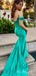 Off Shoulder Bateau Green Satin Long Evening Prom Dresses, Custom Mermaid Prom Dress, MR8586
