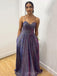 A-line Spaghetti Straps Navy Blue Sparkly Long Evening Prom Dresses, Custom prom Dress, MR8590